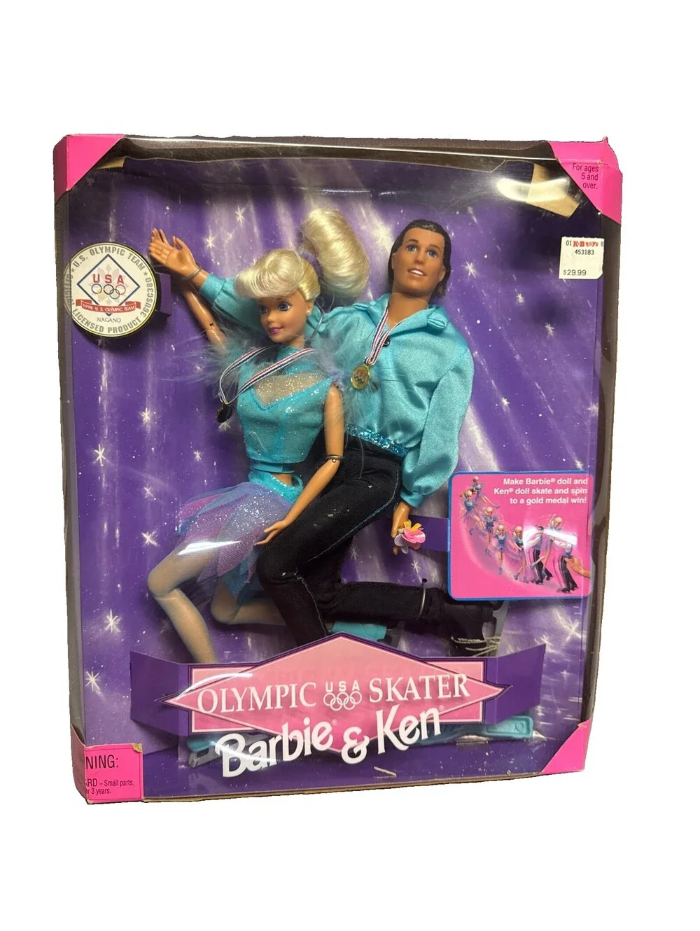 Barbie & Ken Olympic Skater USA Team Doll Set Vintage Mattel 18726 Damaged Box